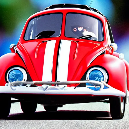 Prompt: close - up sports shot of'herbie the love bug'race car imax, 7 0 mm, movie still