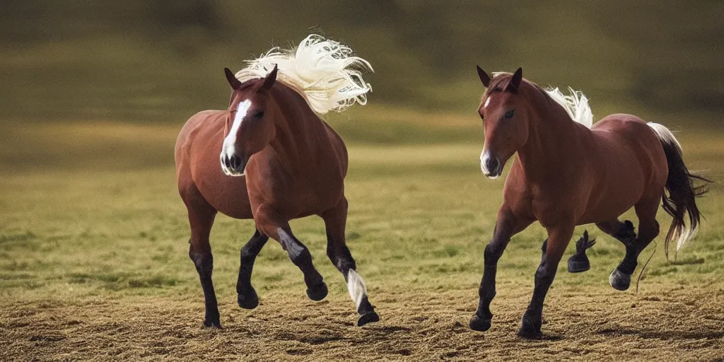 Image similar to a horse running in an imaginary world full of lenses