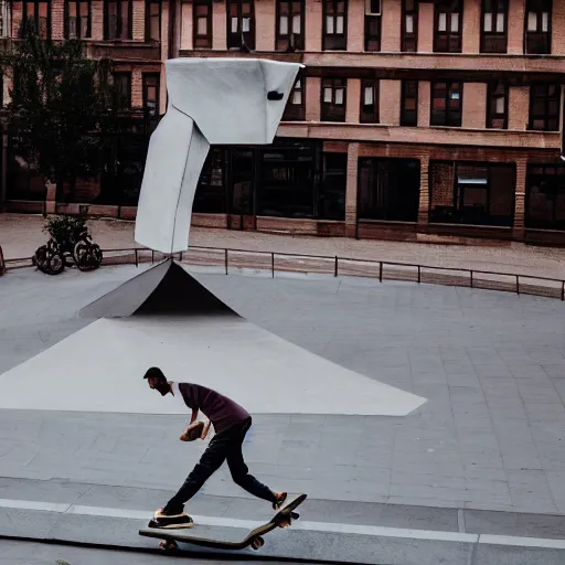 Image similar to man skateboarding on a giant nose, photography,