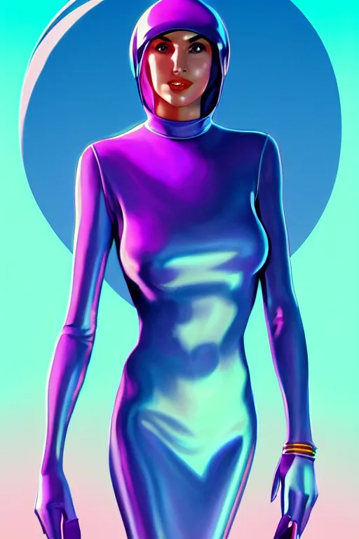 Image similar to 🧕🏽🛸, 8 0 s art deco, artstation, moebius + artgerm, hd,