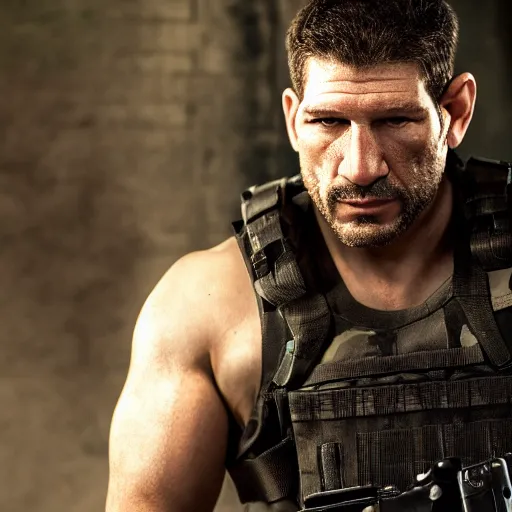 Prompt: john bernthal as chris redfield, 4 k, high detail, high - resolution photograph, professional photography, ultra - detail