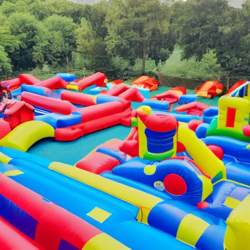 Prompt: photo of endless corridors made of bouncy castle