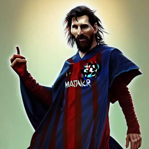 Image similar to Lionel Messi as Dr. Morbius in Morbius, D&D style, fantasy, intricate, elegant, highly detailed, digital painting, artstation, concept art, matte, sharp focus, illustration, art by Artgerm and Greg Rutkowski and Alphonse Mucha