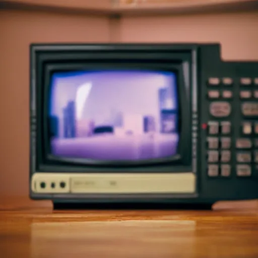 Image similar to a professional studio photograph (of a 90s television and VHS combo playing a video) ((((((((((((((of clouds)))))))))))))), key light, 50mm, shallow depth of field, no artefacts