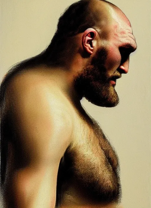 Prompt: tyson fury portrait intricate, elegant, highly detailed, smooth, sharp focus, art by rembrandt