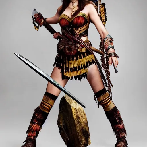 Prompt: full body photo of alexandra daddario as a amazon warrior,