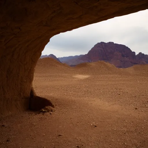 Image similar to cataclysm of design, desert hovel, beautiful landscape, midnight