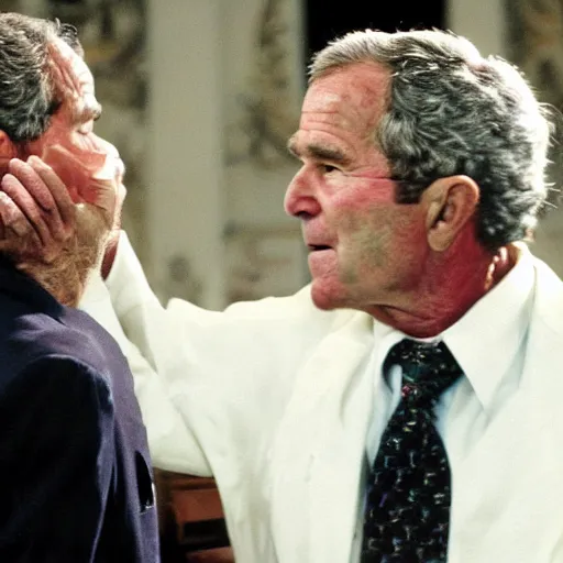 Image similar to ! dream still of george bush as tony montana sniffing tiny inmigrants