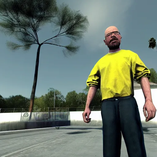 Image similar to Walter White skateboarding in Skate 2, ps3 screenshot, xbox 360 screenshot, 4k, realistic face, insanely detailed