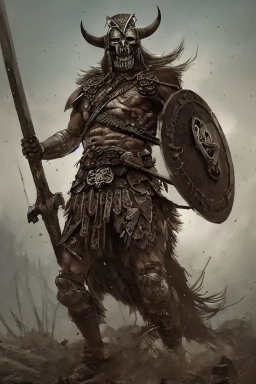 Image similar to skeletal viking warrior in the middle of battle, highly detailed, artstation, art by artgerm and greg rutkowski,