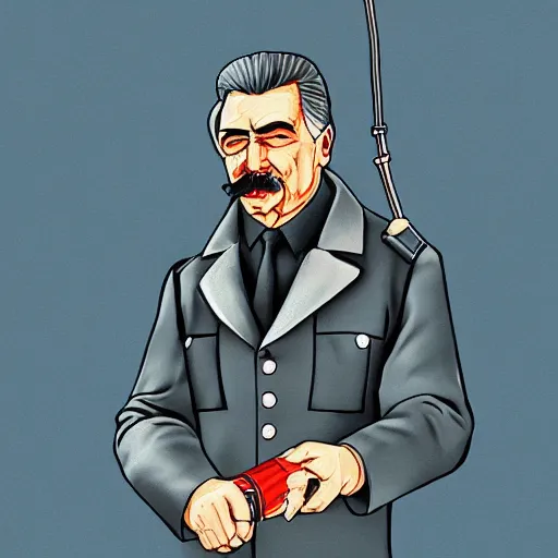 Image similar to cyberpunk joseph stalin smoking a pipe as the leader of a futuristic communist society, cybernetics, sharp lines, digital, artstation, colored in