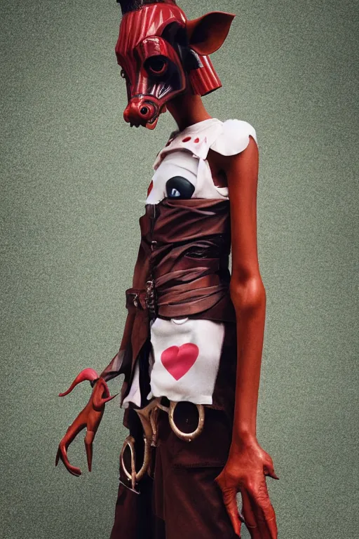 Image similar to comme des garcons campaign featuring jar jar binks as a female cowgirl, long eyeslashes, huge juicy lips, big seductive eyes, unprocessed colors, # nofilter, realistic vfx simulation
