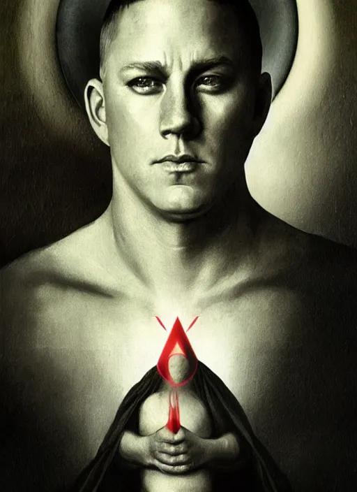 Image similar to channing tatum as aleister crowley the grand mage of thelema. art by tom bagshaw and greg danton