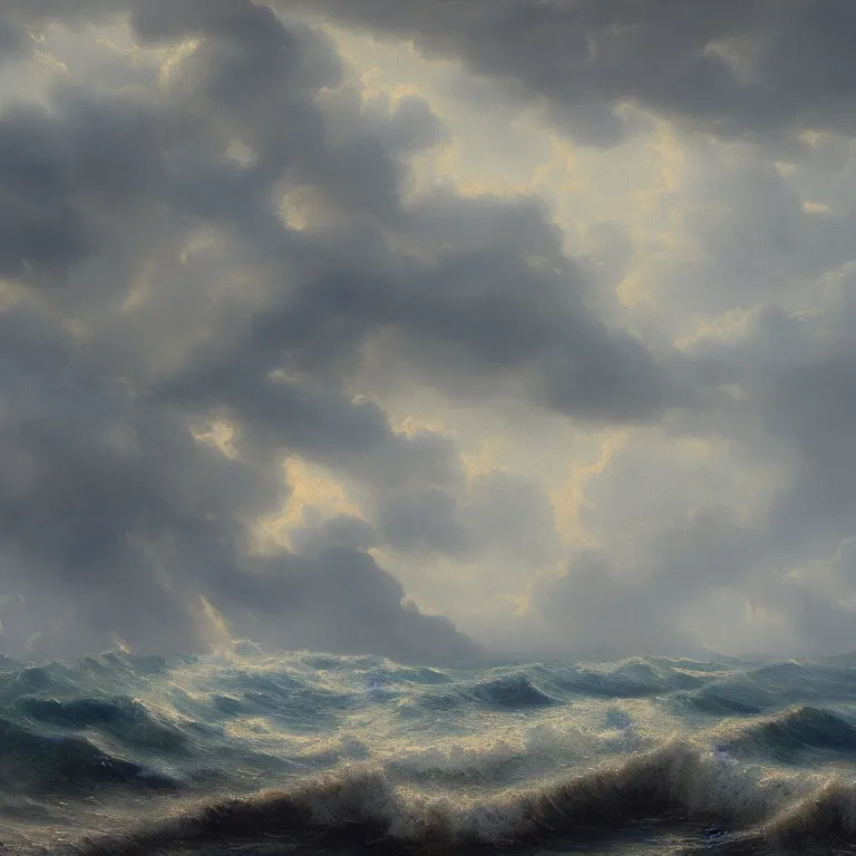 Prompt: a beautiful masterpiece painting of a seascape in a storm by juan gimenez, award winning, trending on artstation,