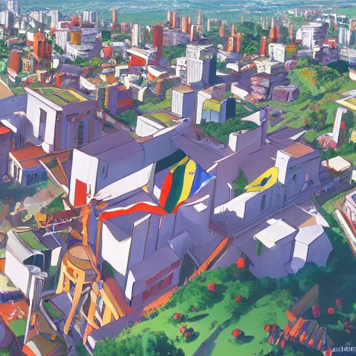 Prompt: City of Armenia Quindio depicted in Evangelion TV Show, Artwork by Gainax Studio (1996), official media, concept art, 8k, pixiv, high definition, wallpaper, hd, digital artwork