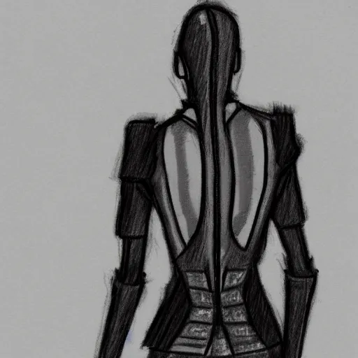 Image similar to cyberpunk cat in suit sketch back view