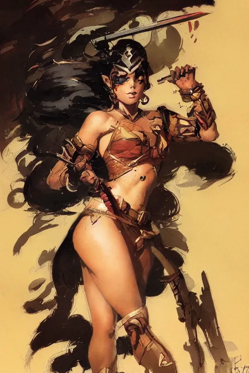 Image similar to a portrait of a cute warrior girl by frank frazetta and ross tran