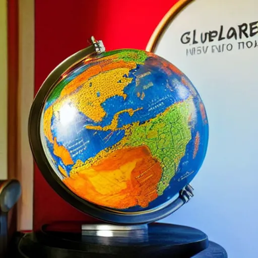 Image similar to A globe on display with an erupting volcano inside.