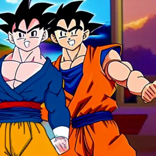 Prompt: goku and chi - chi finally settle down and buy a home