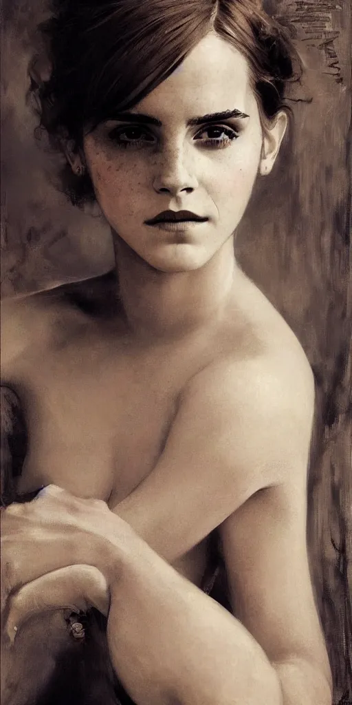 Image similar to emma watson detailed portrait painting by gaston bussiere craig mullins j. c. leyendecker photograph by richard avedon peter lindbergh annie leibovitz