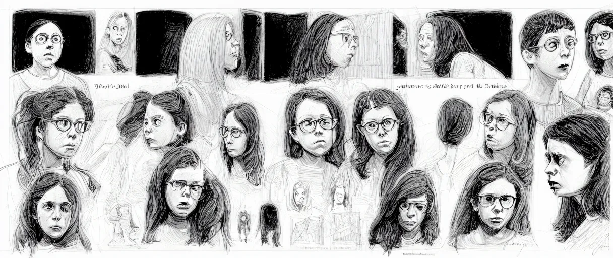 Image similar to character study of female todd solondz | vivid colors : storyboard, dramatic and emotional, concept design, realistic. by gabriel hardman, joe alves, j. todd anderson, chris bonura. cinematic atmosphere, detailed and intricate, perfect anatomy