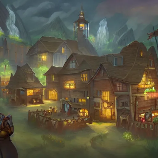 Image similar to fantasy town, game concept art, illustration,