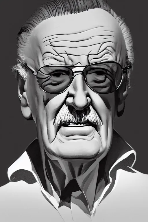 Image similar to full figure Stan Lee on a caravaggio cloudy background, intricate, elegant, highly detailed, artstation, concept art, smooth, sharp focus, illustration, , digital art from artstation, digital art from deviantart, by Stjepan Sejic, Ruan Jia, and Mandy Jurgens, and Artgerm, and william adolphe bouguereau