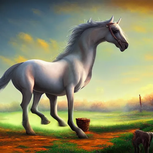 Image similar to fantasy horse inspired by Evgeny Lushpin,cinematic