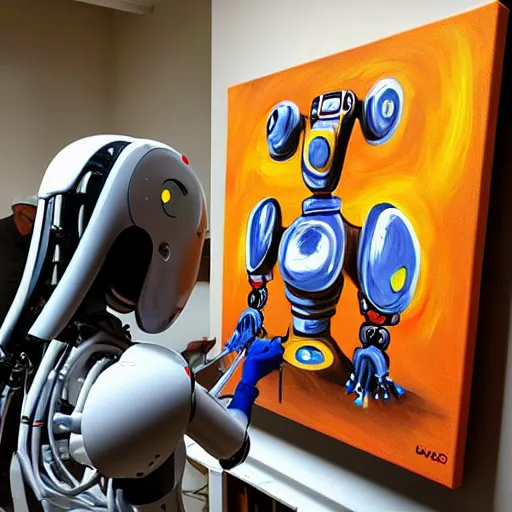 Prompt: recursive image of a robot painting a canvas painting of a robot painting a canvas painting …