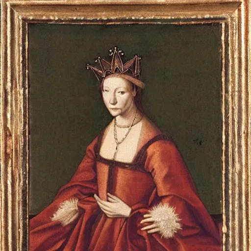 Prompt: a renaissance style portrait of fox wearing a crown and a cape, dark background