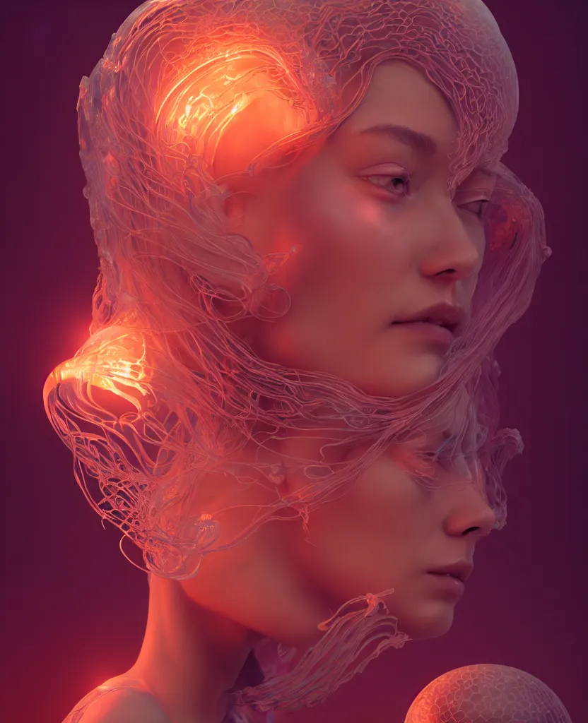 Image similar to goddess portrait. jellyfish phoenix head. intricate artwork by Tooth Wu and wlop and beeple. octane render, trending on artstation, greg rutkowski very coherent symmetrical artwork. cinematic, hyper realism, high detail, octane render, 8k