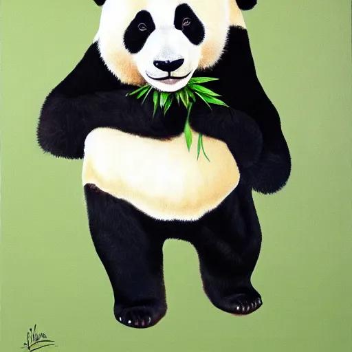 Prompt: A cute giant panda, full body portrait, oil painting, cartoon,Addams, Charles