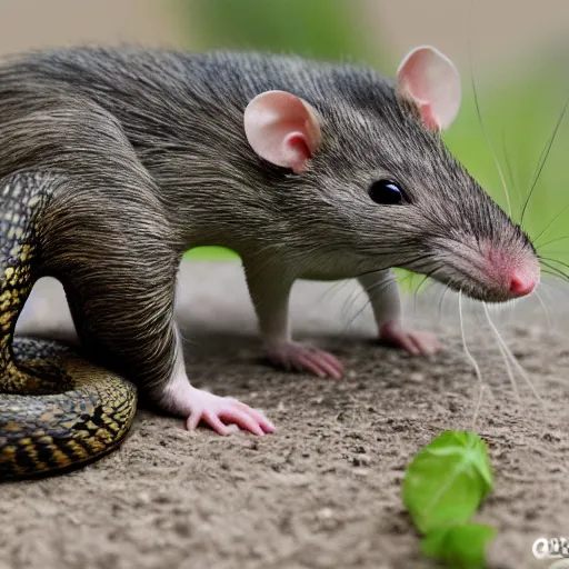 Prompt: a picture of a rat and snake morphed together