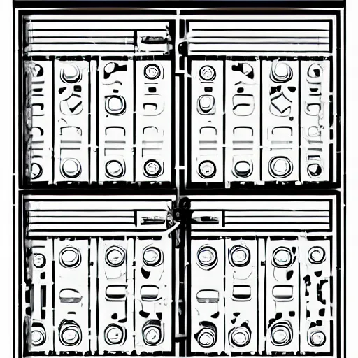 Prompt: mechanical panel lines, black and white, front view!!