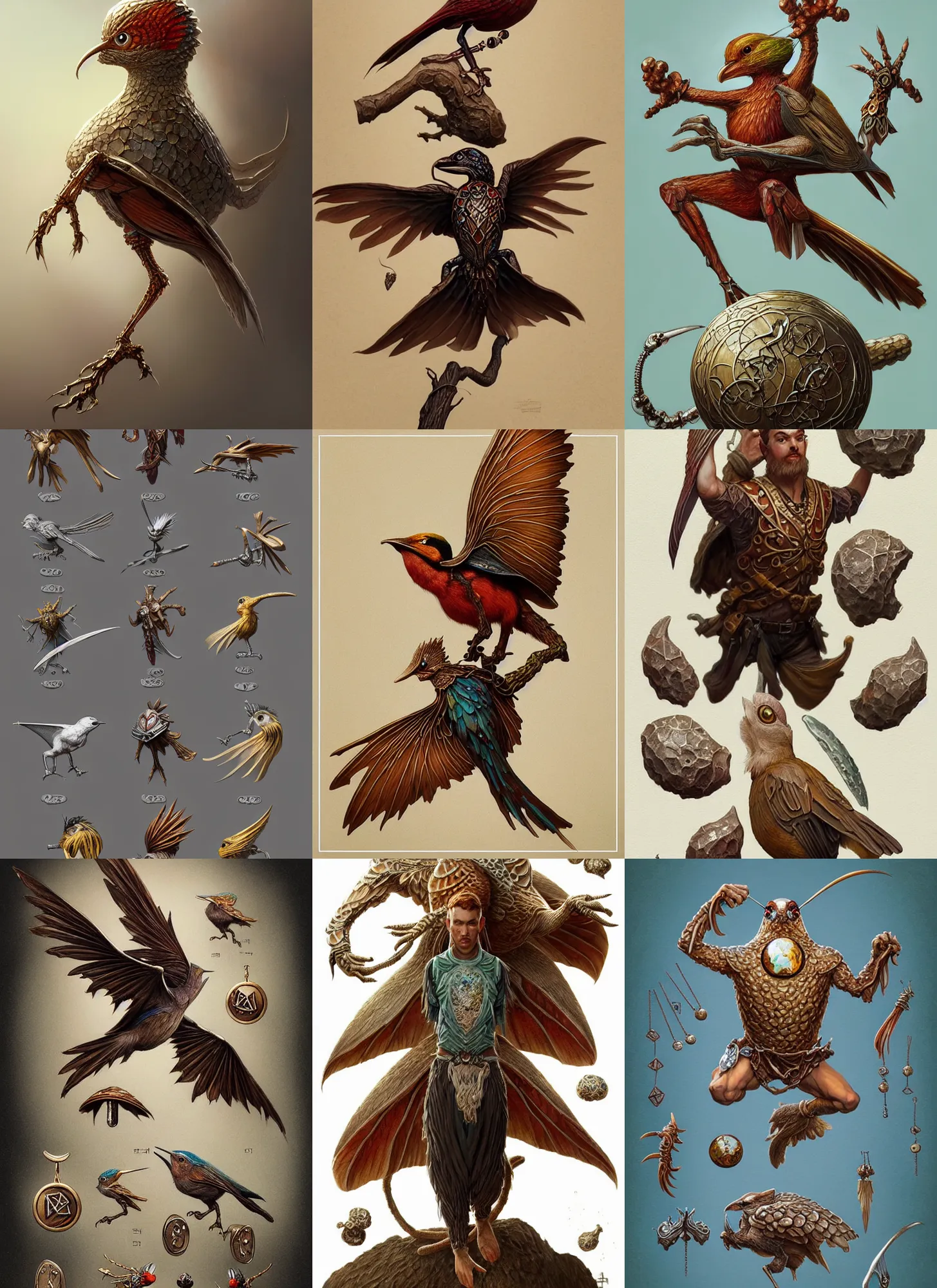 Prompt: full - body d & d mtg fungus bird jewellery anatomy on white background, action pose, intricate, highly detailed, digital painting, artstation, concept art, smooth, sharp focus, illustration, art by norman rockwell emiliano ponzi andrey remnev yoann lossel aaron jasinski, 8 k