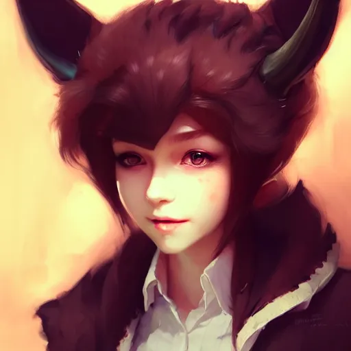 Prompt: character design portrait of a beatiful anthropomorphic furry dragon girl with dragon horns, wearing a suits, looking at the camera, 4 k, concept art, by wlop, wenjun lin, watercolor, ilya kuvshinov, artgerm, krenz cushart, pixiv.