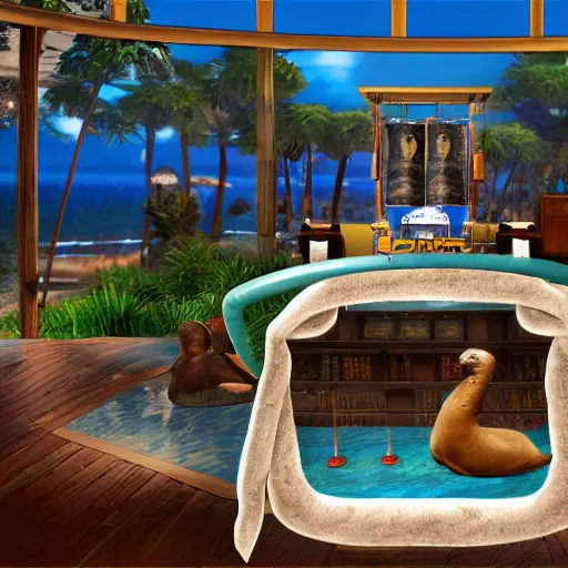 Prompt: sea lion bar mitzvah, digital art, unreal engine