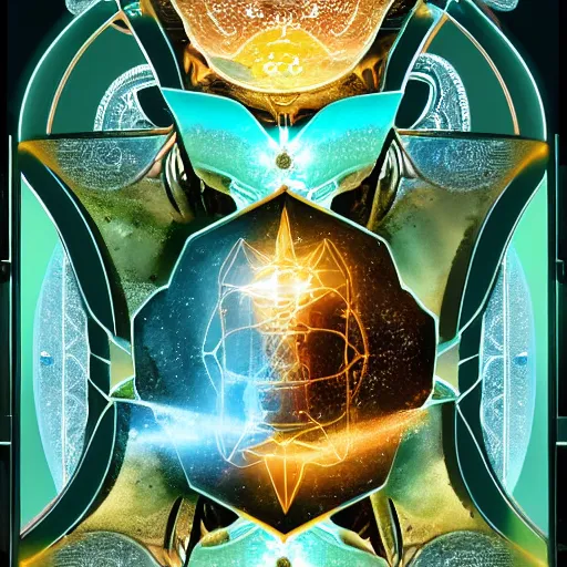 Image similar to the artificial general intelligence tarot card, artstation, technology, fractals