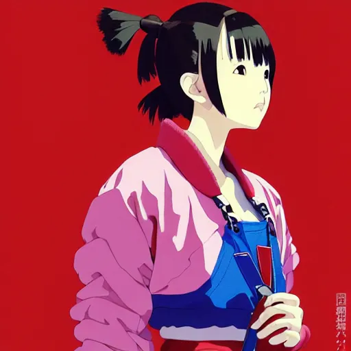 Image similar to a beautiful japanese natalie portman gravure model, wearing oversized native designer bomber jacket and leotard with overalls, bulky poofy bomber jacket with mesoamerican patterns, mesoamerican native street fashion, gapmoe yandere grimdark, trending on pixiv fanbox, painted by greg rutkowski makoto shinkai takashi takeuchi studio ghibli, akihiko yoshida