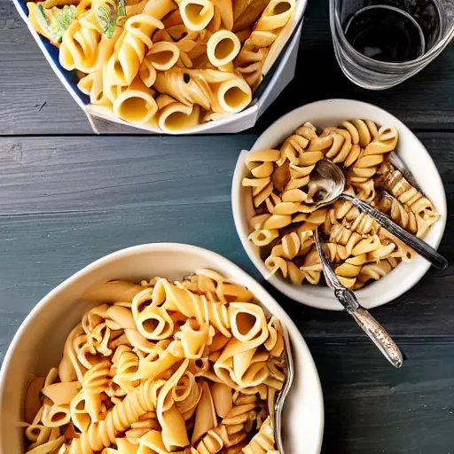 Image similar to a bowl of pasta on a picnic table