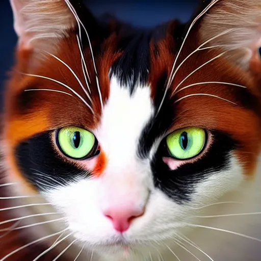 calico cat with green eyes