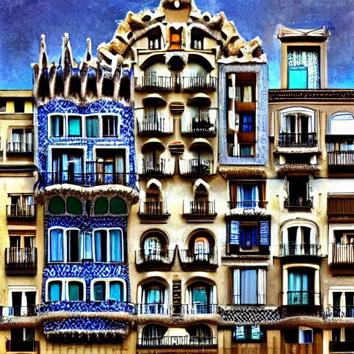 Image similar to “a city block full of buildings by antoni gaudi in Barcelona, made entirely out of bones, painting by Salvador Dali”