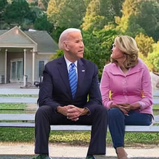 Image similar to a still from movie up crossover with the liar joe biden