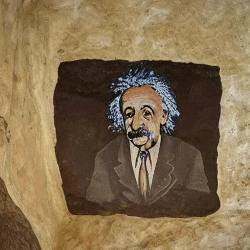 Image similar to paleolithic painting of einstein on a cave wall in altamira