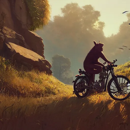 Image similar to highly detailed portrait of a biker rabbit in gta v, stephen bliss, unreal engine, fantasy art by greg rutkowski, loish, rhads, ferdinand knab, makoto shinkai and lois van baarle, ilya kuvshinov, rossdraws, tom bagshaw, global illumination, radiant light, detailed and intricate environment