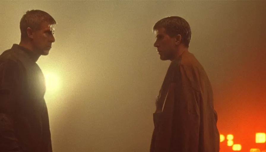 Image similar to screen shot of blade runner, astronaut priest talking to god, ambient lighting, cinematic, epic, demonic