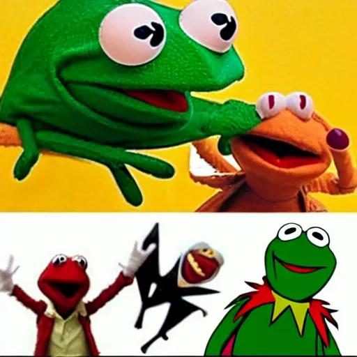 Image similar to top 1 0 anime battles, kermit the frog vs. danny devito