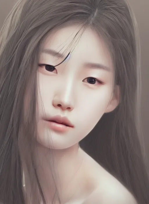 Prompt: of ethereal fantasy, young beautiful Lee Jin-Eun, close up face portrait, medium shot, intricate, elegant, ethereal dreamy light, highly detailed, concept art, smooth, sharp focus, illustration, art by Nicola Samuri