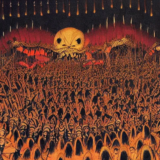 Prompt: a painting of the night parade of a hundred demons by johfra bosschart