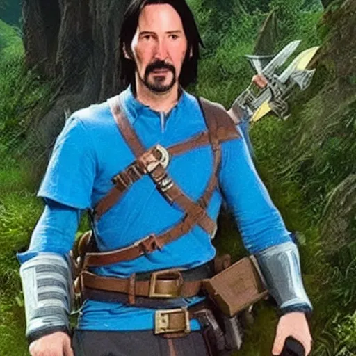 Prompt: Keanu Reeves in The Legend of Zelda: Breath of the Wild